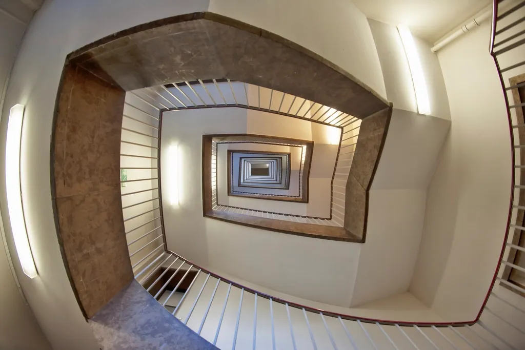 Looking up a multi-level staircase