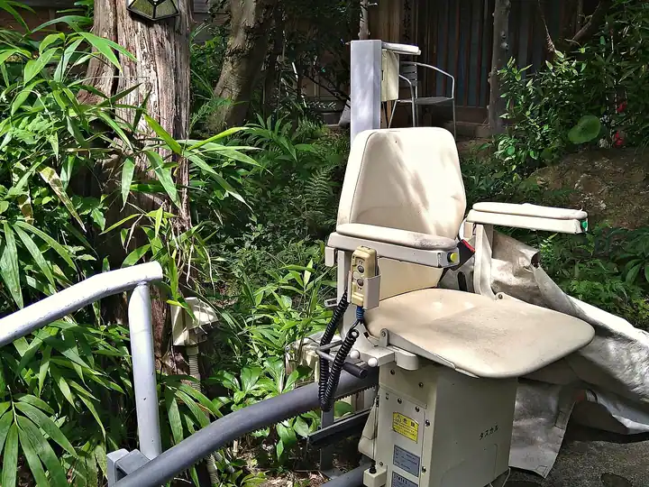 Outdoor stair lift on exterior steps
