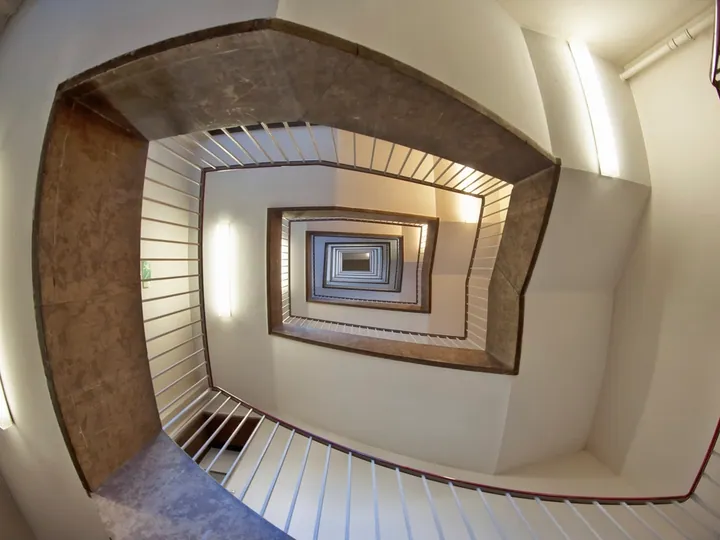 Looking up a multi-level staircase