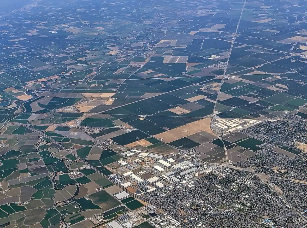 Aerial view of Tracy, California and the surrounding valley